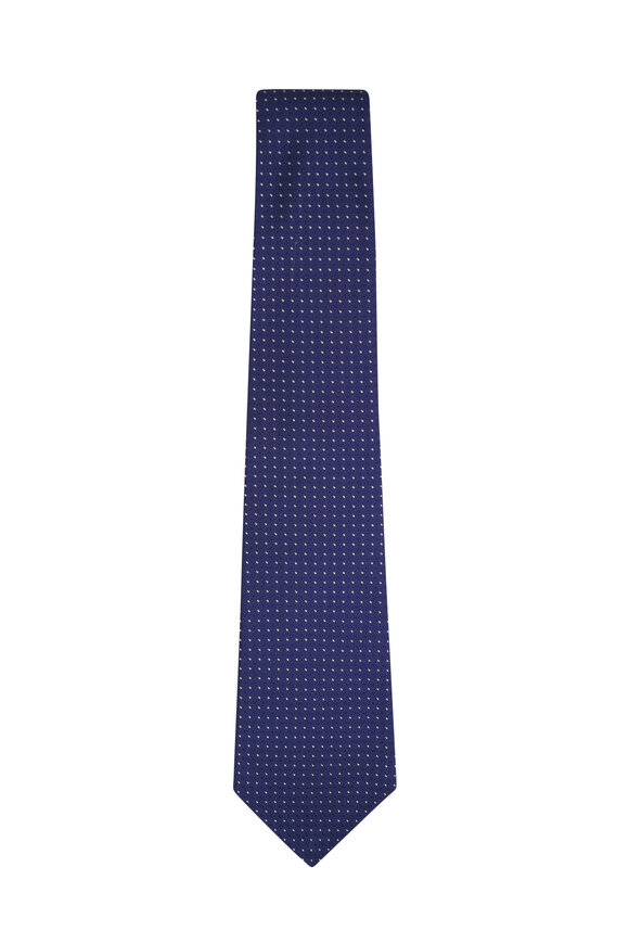 Kiton Navy Blue Mini Check Silk Tie 