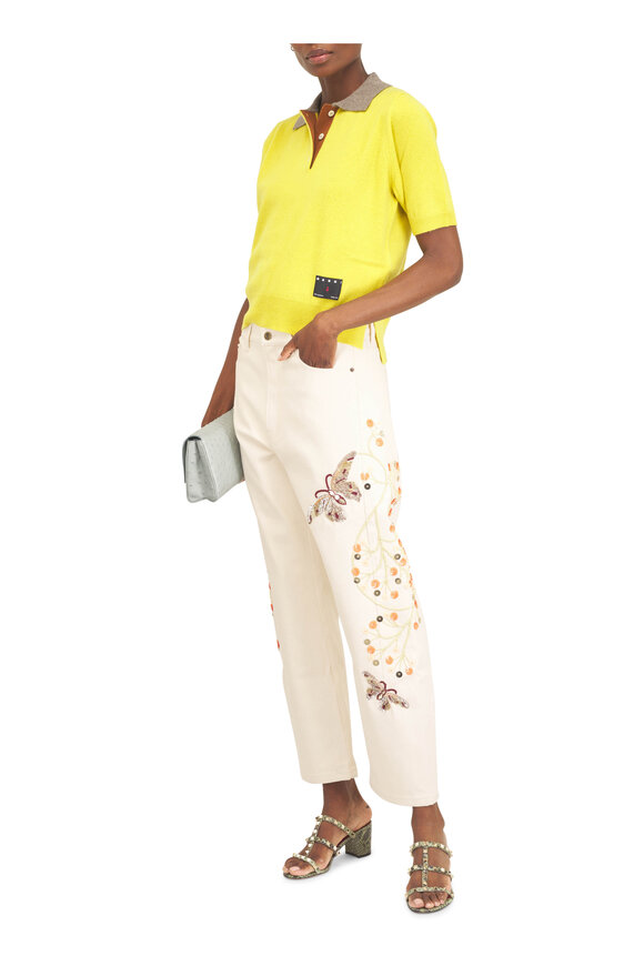Marni Citron Cashmere Short Sleeve Polo Sweater - view 2
