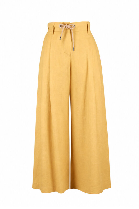 Brunello Cucinelli Yellow Linen Pleated Flare Pant - view 1