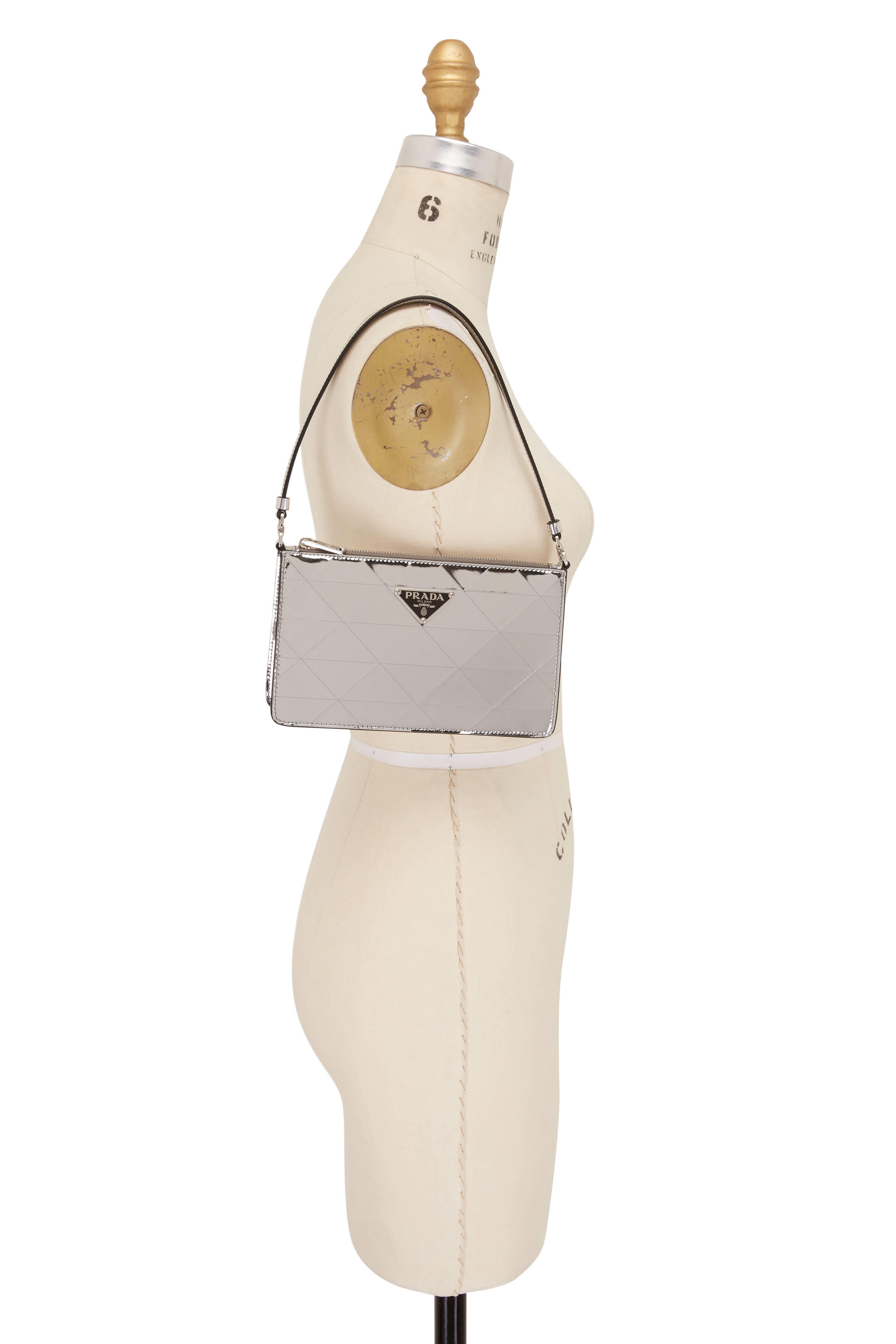 Prada - Silver Mirror Top Zip Shoulder Bag