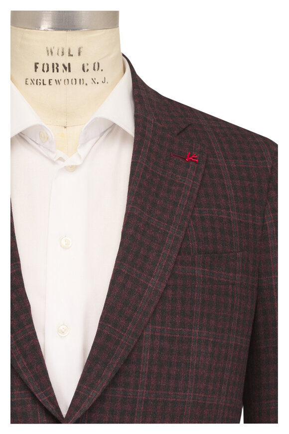 Isaia Capri Red & Black Wool Check Sportcoat - view 1
