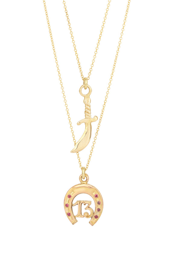 Renee Lewis 18k Yellow Gold Antique Ruby Gold Dagger Necklace - view 2