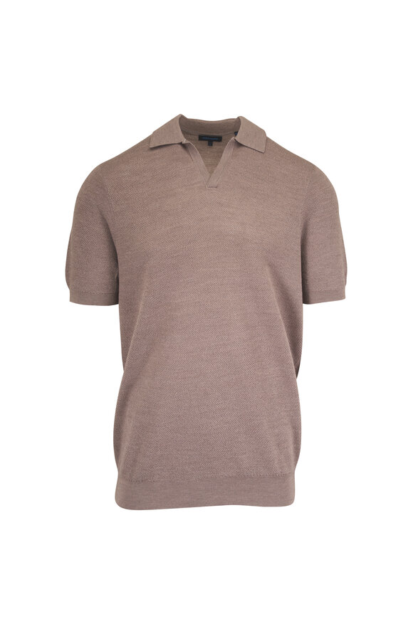 Patrick Assaraf Khaki Wool & Silk Johnny Collar Polo - view 1