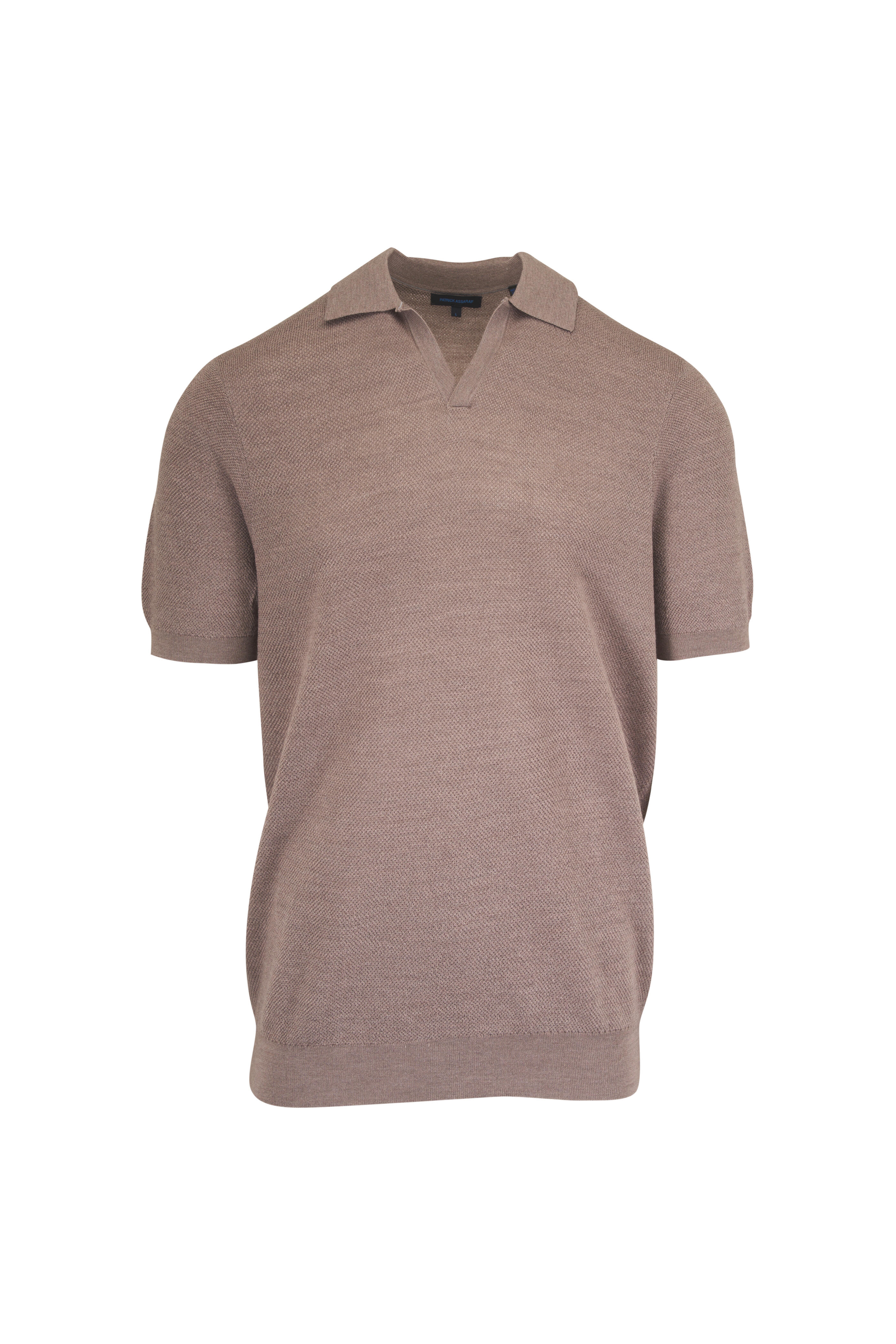 Patrick Assaraf - Khaki Wool & Silk Johnny Collar Polo - view 1