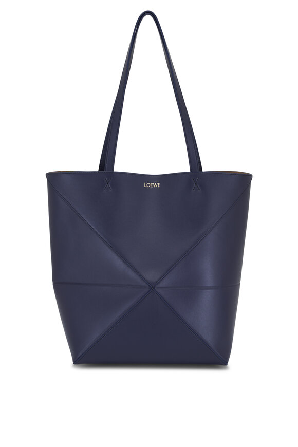 Loewe - Medium Puzzle Fold Abyss Blue Leather Tote