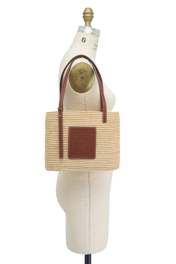 Loewe - Small Square Natural Raffia & Calfskin Basket Bag