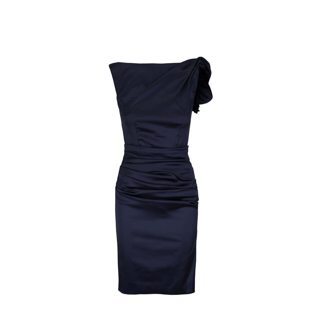 Talbot Runhof - Armada Blue Satin Cocktail Dress