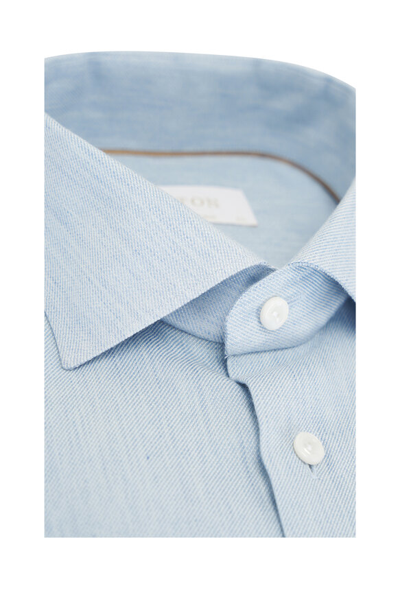 Eton - Light Blue Cotton, Silk & Cashmere Dress Shirt