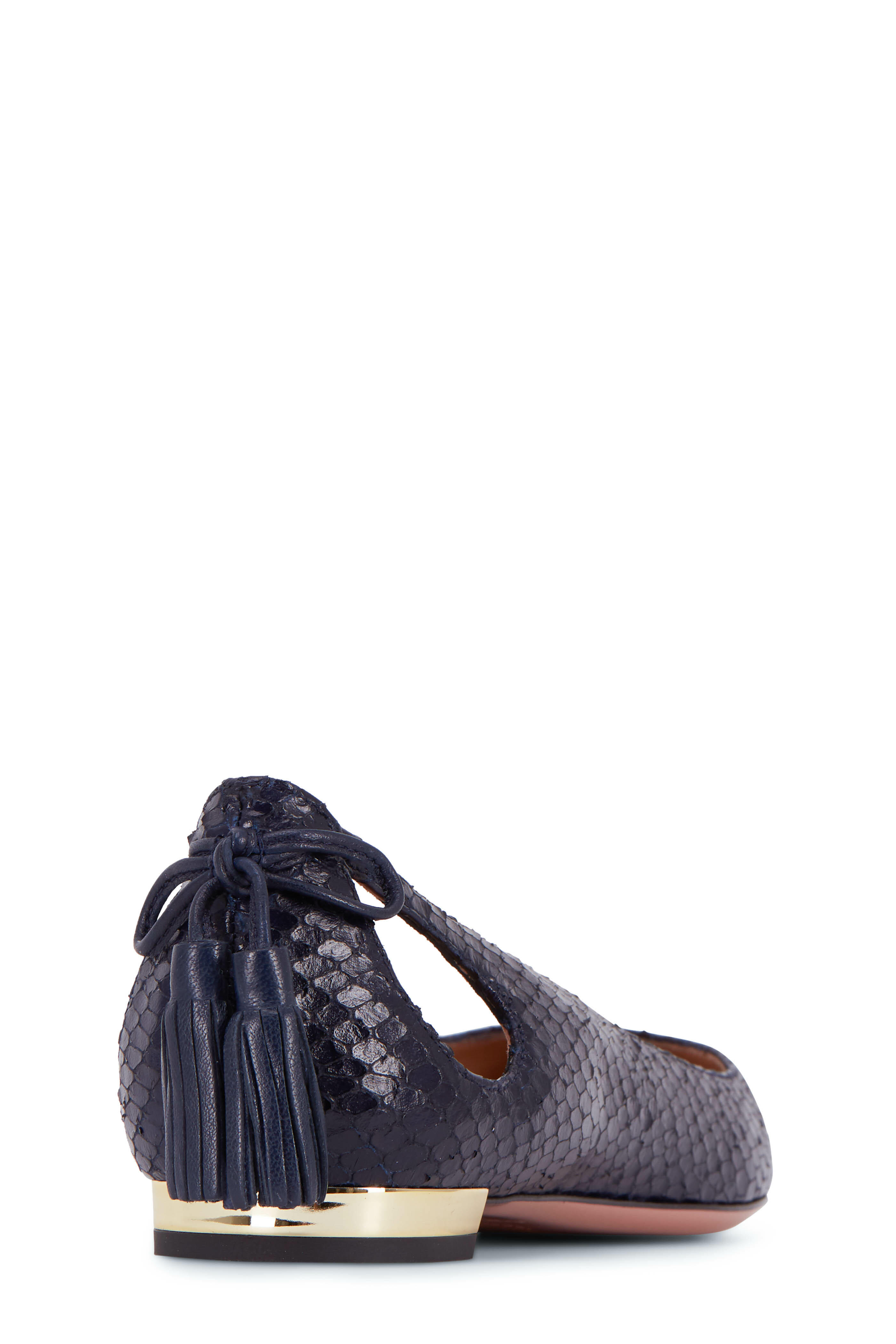 Aquazzura - Forever Marilyn Ink Snake Print Tassel Ballet Flat
