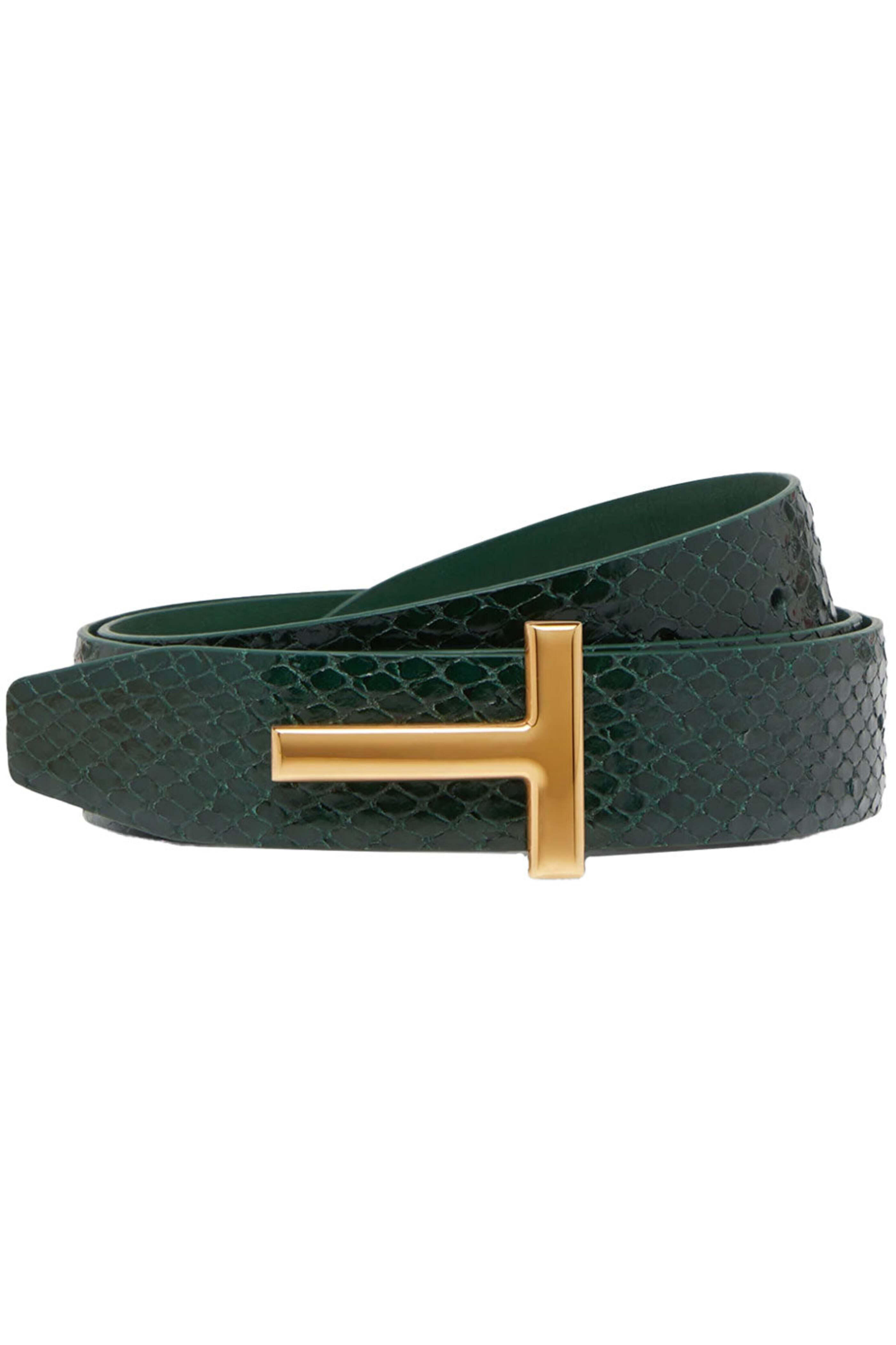 Tom Ford dark green and Gold Canvas Belt with TF Buckle TOM FORD - 4cm Reversible Camouflage-Print Suede and Black  main image 3