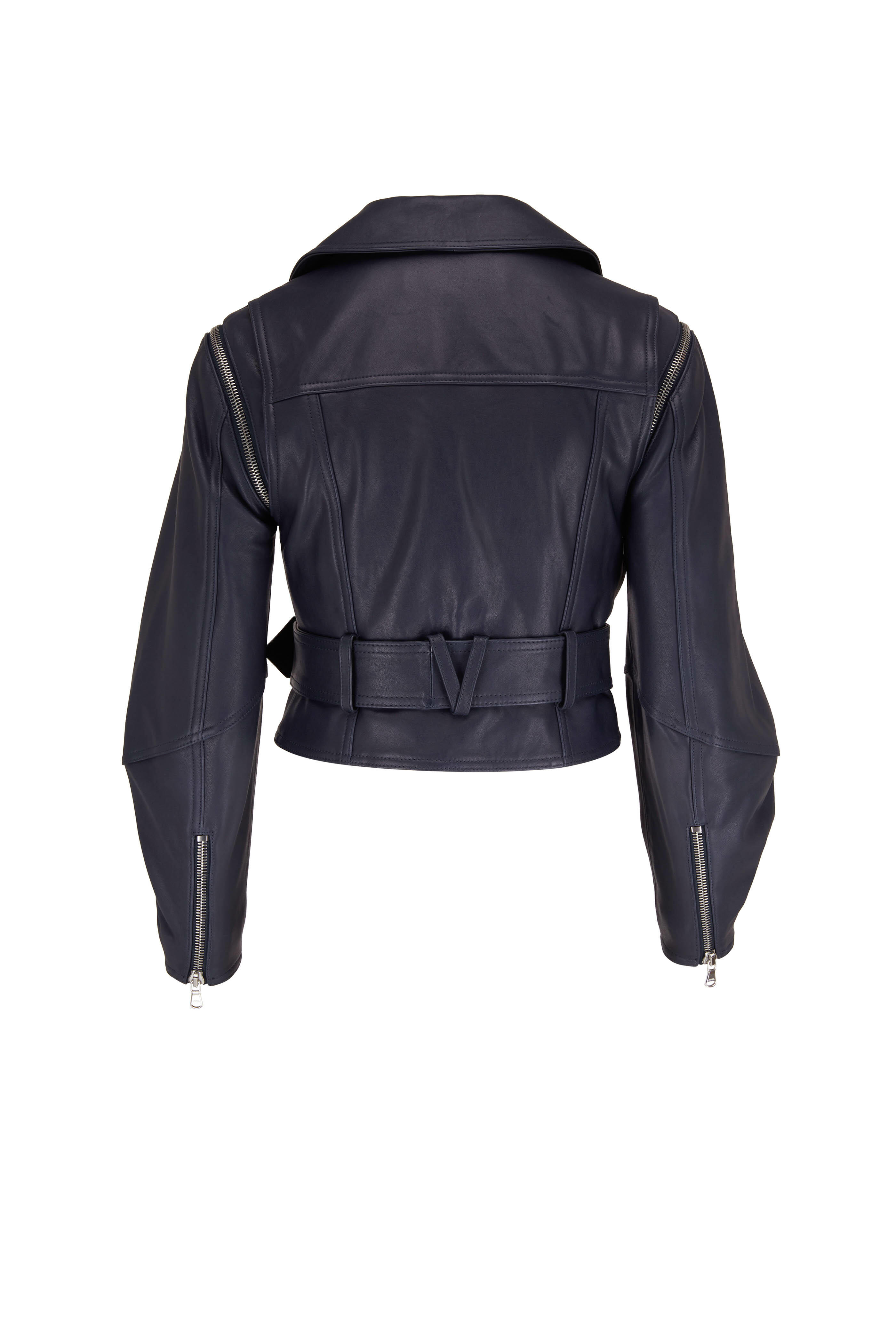 Veronica Beard - Jylan Jacket Navy Leather Moto Convertible