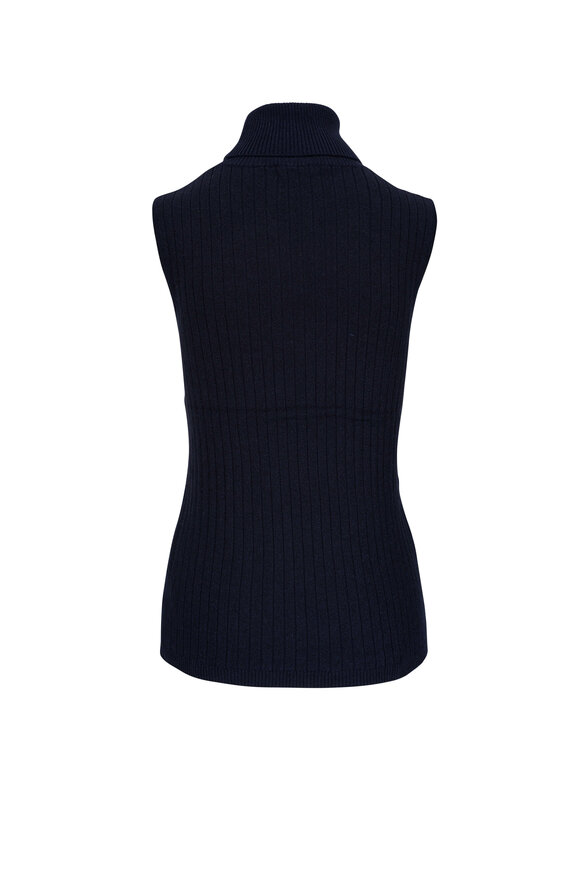 Majestic - Navy Blue Lurex Metallic Sleeveless Turtleneck 