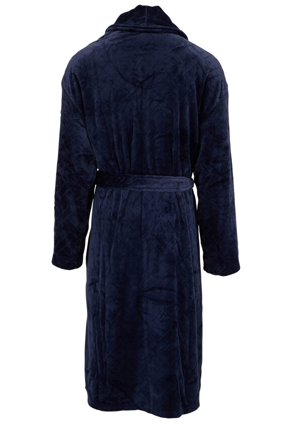 Majestic - Navy Jacquard Plush Fleece Robe