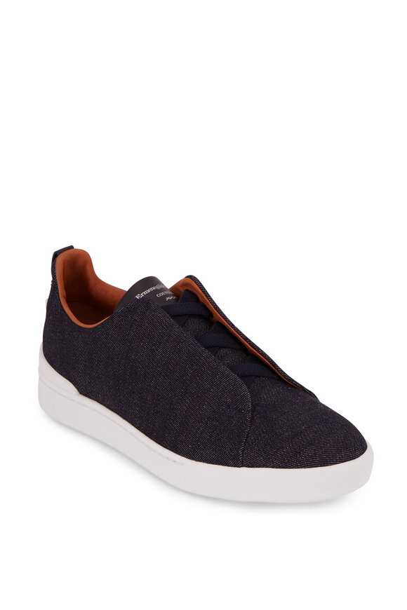 Zegna - Triple Stitch Navy Blue Denim Elasticized Sneaker