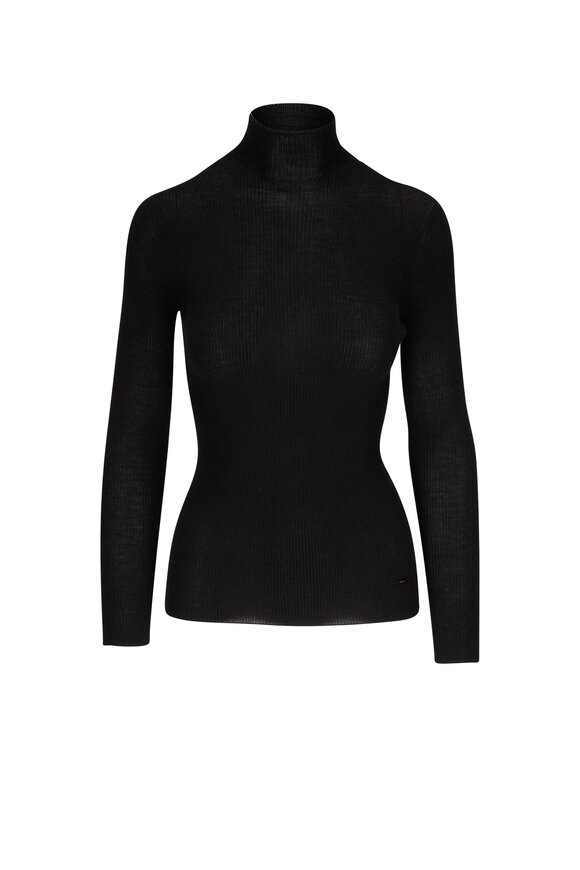 Akris Black Cashmere & Silk Mock Neck Top 