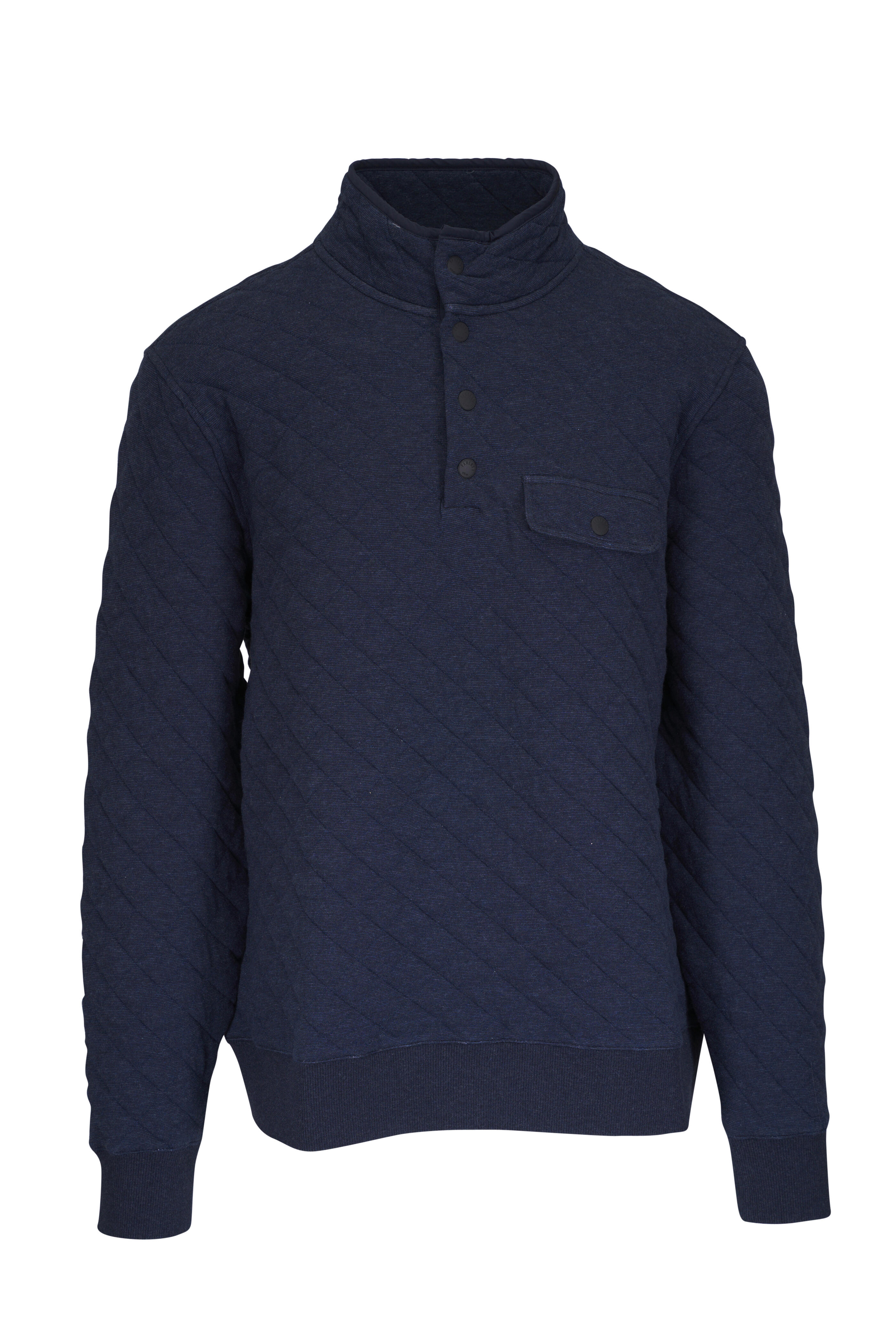 Faherty Brand - Epic Navy Mélange Quilted Fleece Pullover