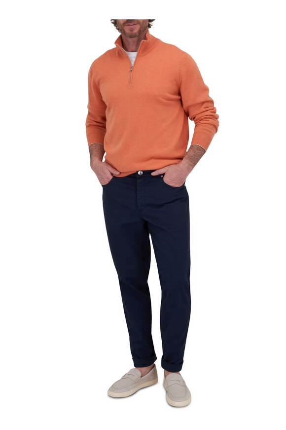 Brunello Cucinelli - Orange Cashmere Quarter Zip Pullover