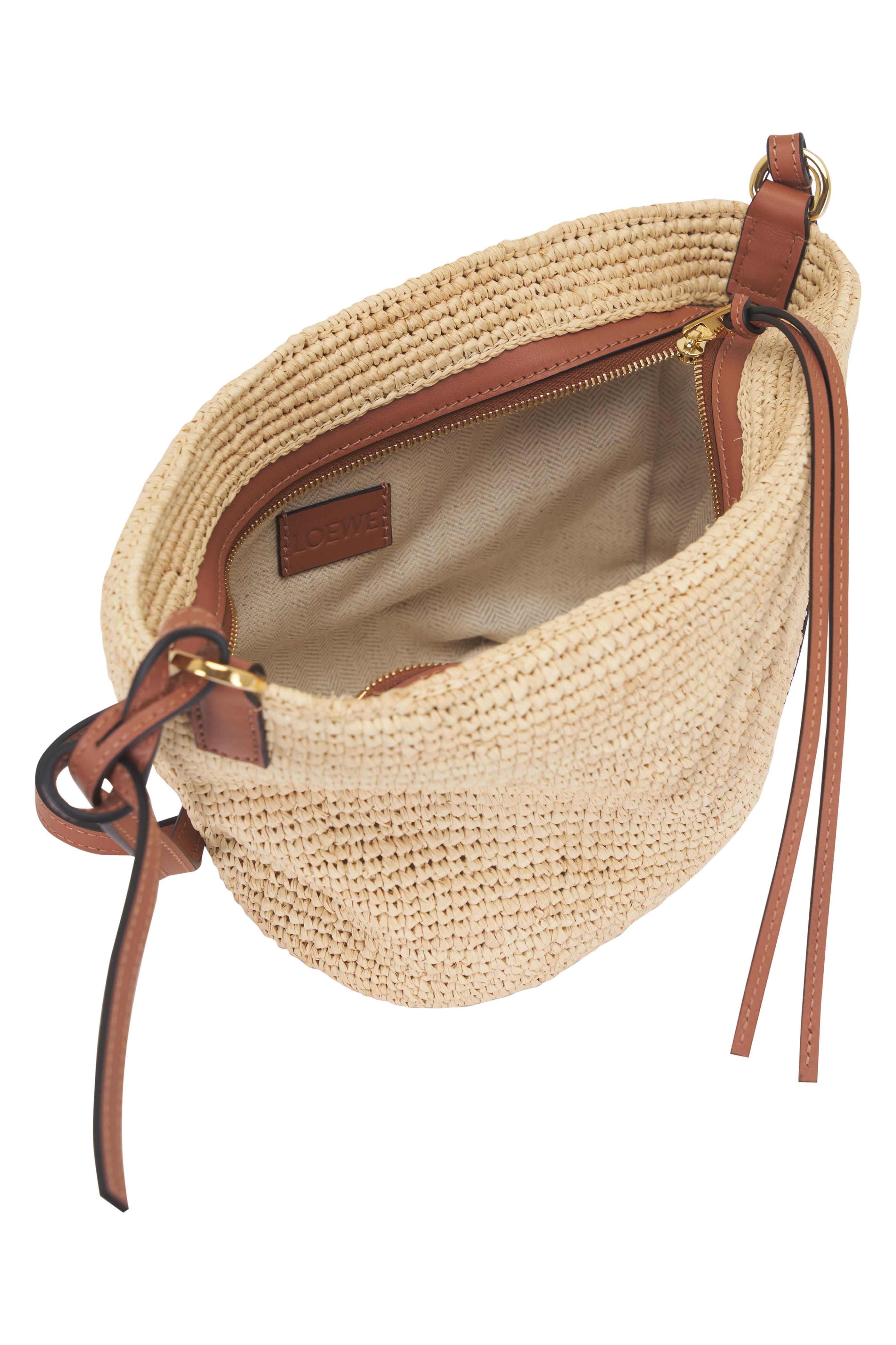 Loewe - Slit Pochette Neutral Rafia & Leather Bag