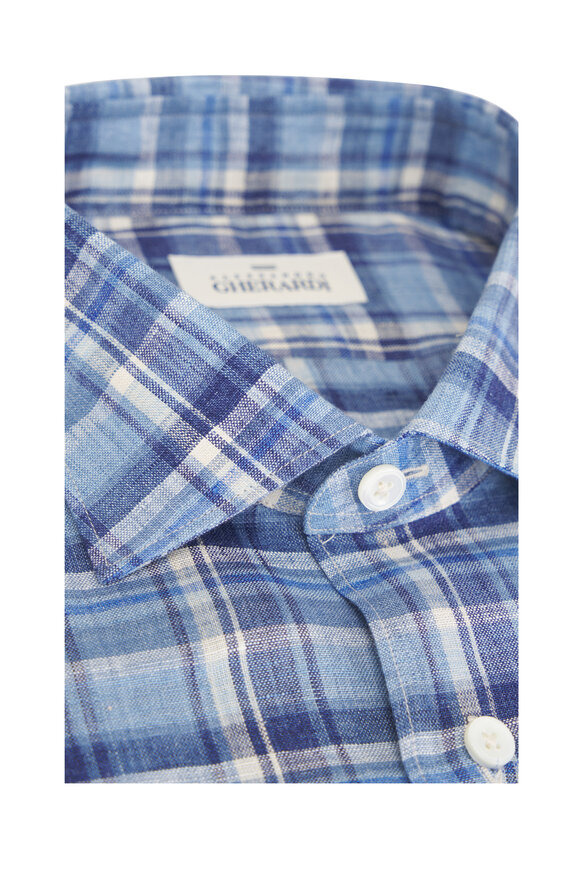 Alessandro Gherardi Blue Plaid Linen Sport Shirt - view 2