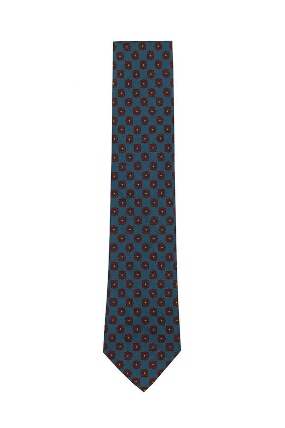 Cesare Attolini Teal Geometric Wool Necktie - view 1