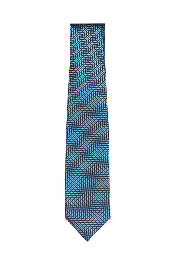 Isaia Turquoise Micro Medallion Silk Necktie