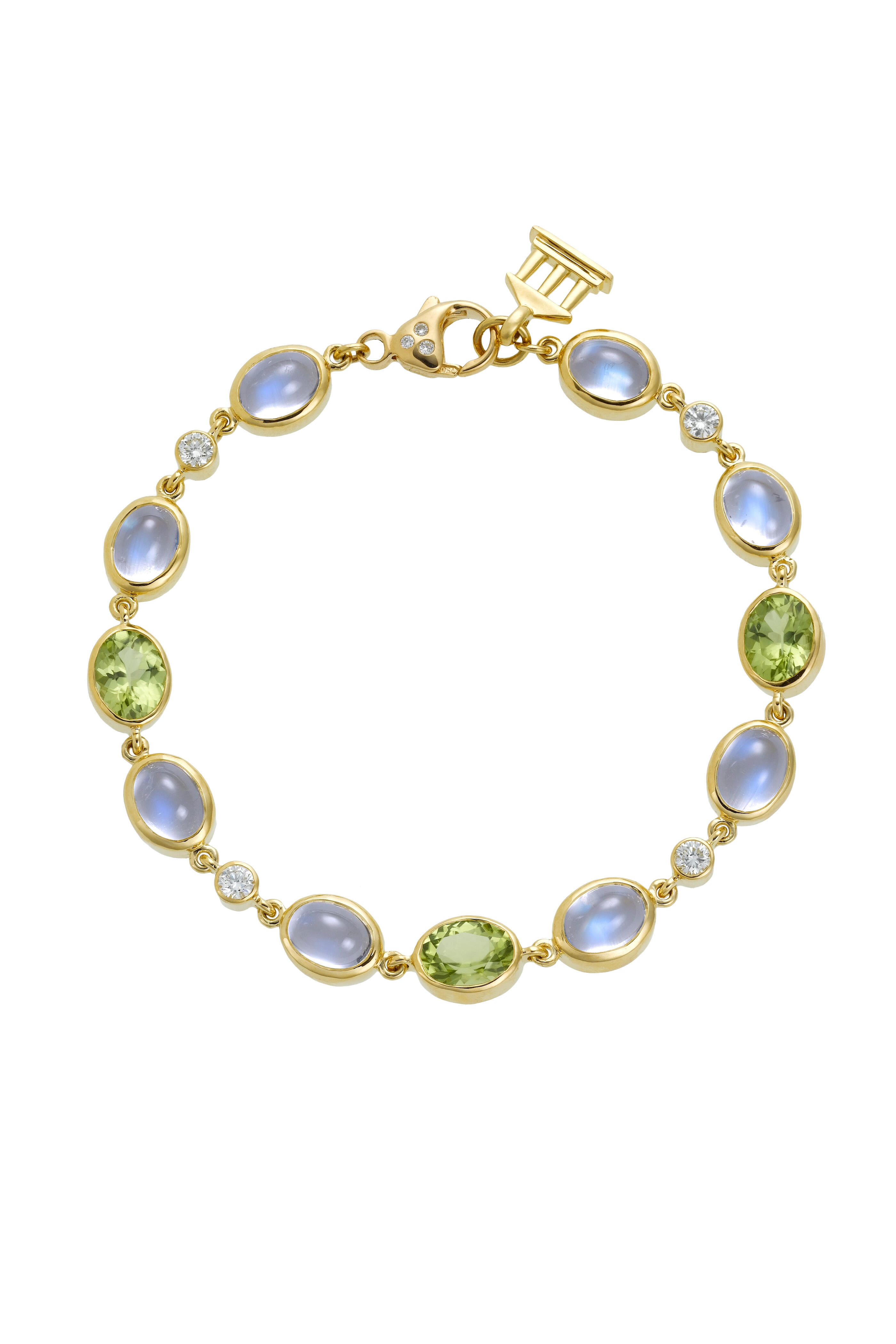 Temple St. Clair - Oval Blue Moonstone Peridot Diamond Bracelet