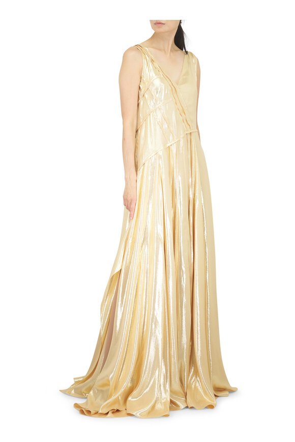 Akris Gold Silk Lamè Asymmetrical Gown - view 2