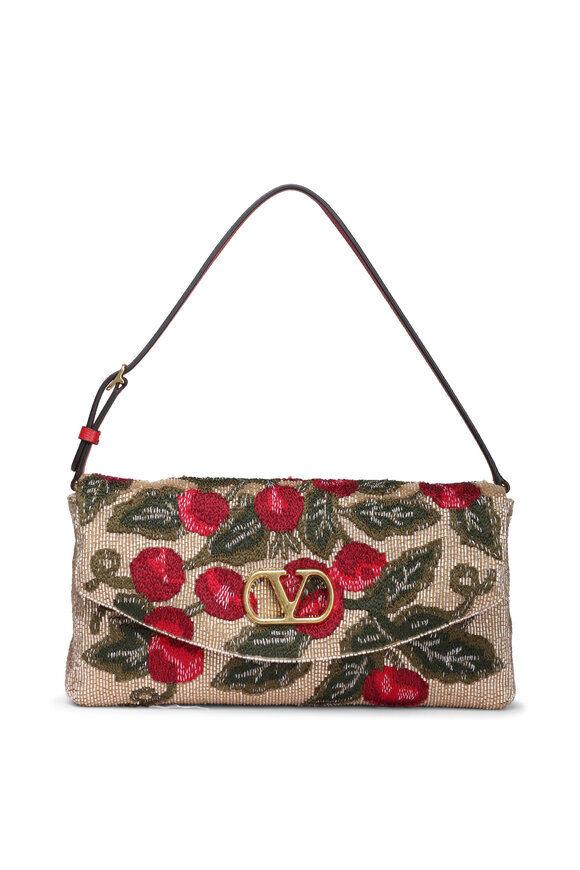Valentino Garavani Vain VLogo Cherry Embroidered Shoulder Bag