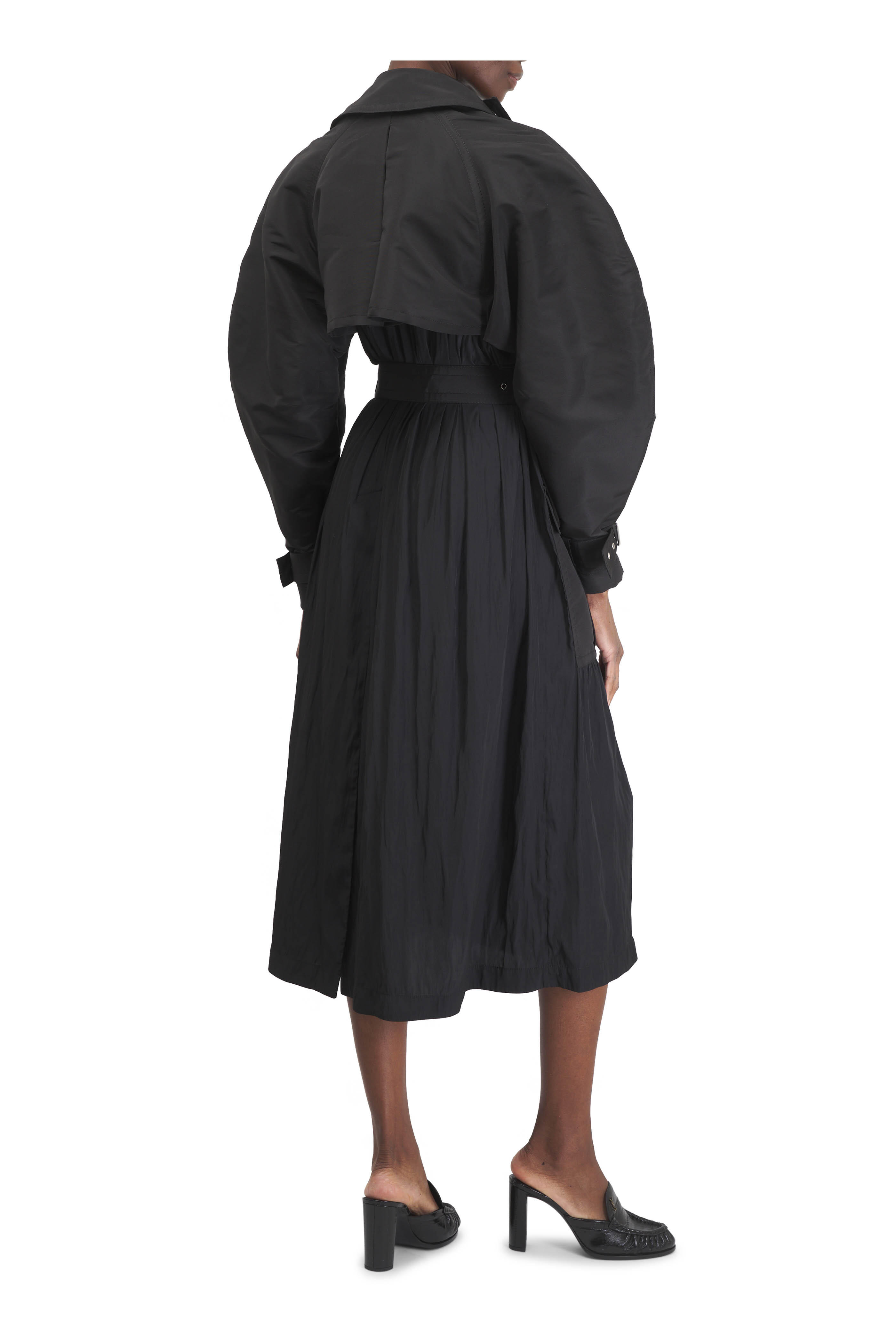 Lanvin - Black Bi-Material Silk Faille & Charmeuse Coat