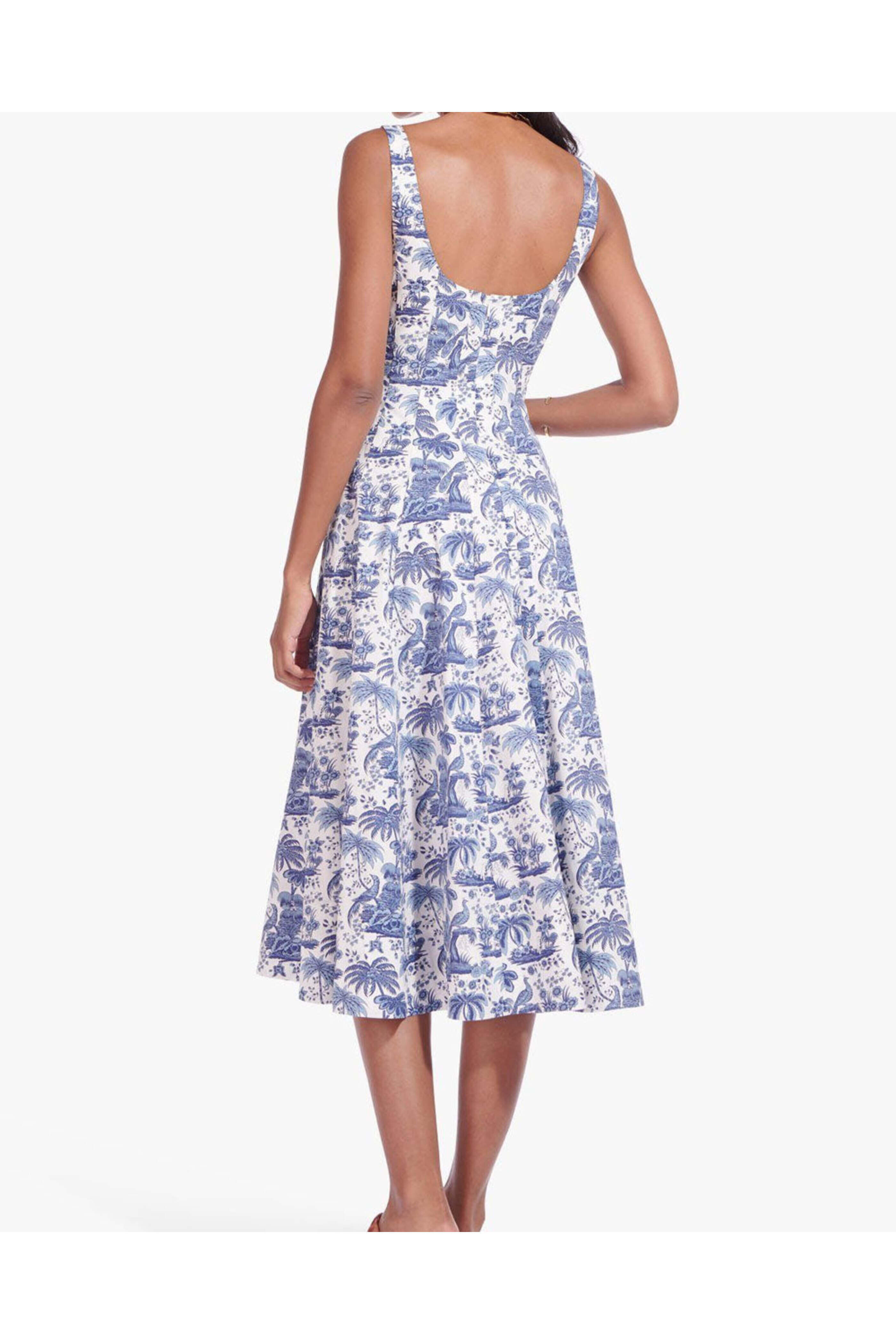 Staud - China Blue Toile Wells Midi Dress