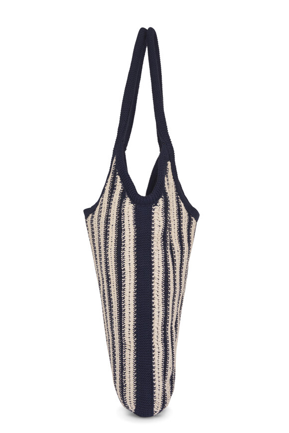 Miu Miu Ivy Navy & Chalk White Stripe Crochet Tote - view 4