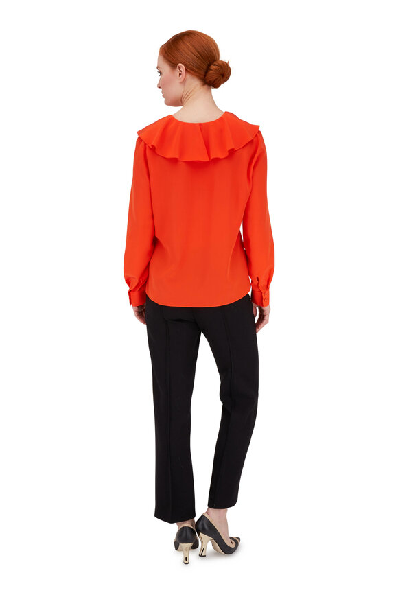 Fendi - Orange Silk Ruffle Front Blouse