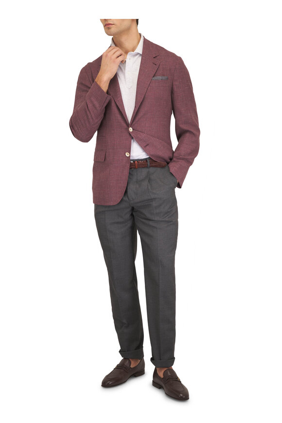Brunello Cucinelli Red Plaid Wool, Silk & Linen Sportcoat - view 2