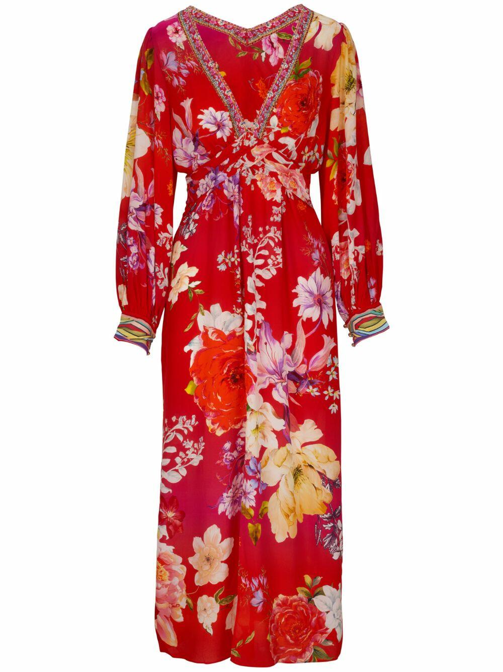 Camilla - Kiss and Tell Red Floral Twist Front Maxi Dress