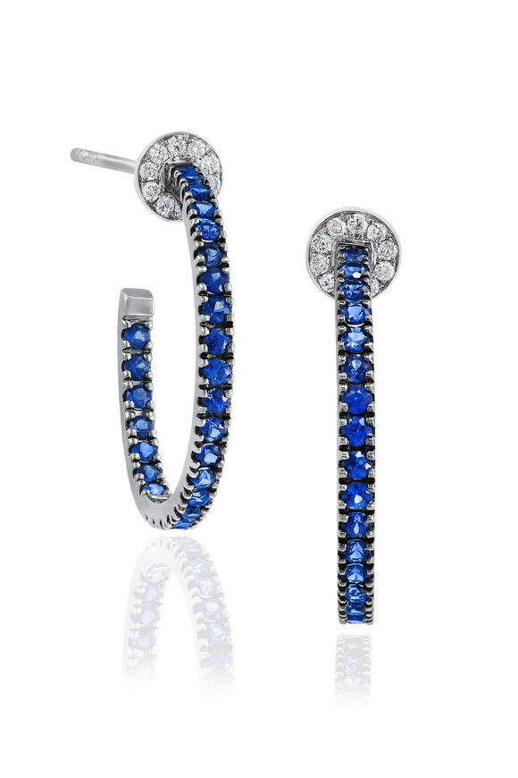 Nam Cho Modern Blue Sapphire & Diamond Hoop Earrings 