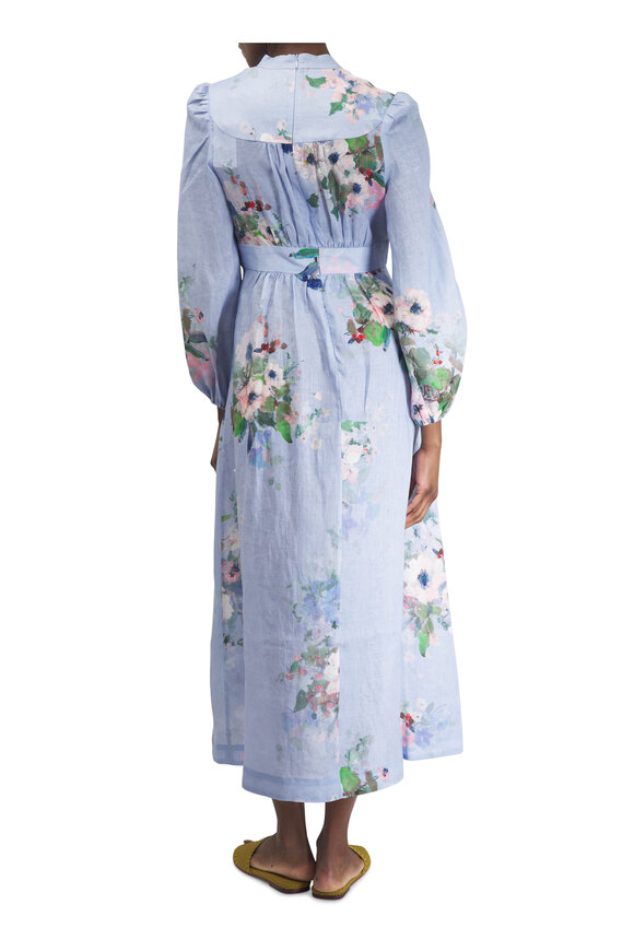 Zimmermann - Everley Light Blue Watercolor Floral Midi Dress