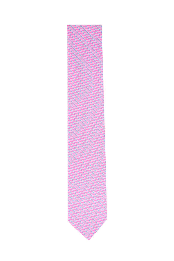 Ferragamo Pink & Blue Ski Print Necktie