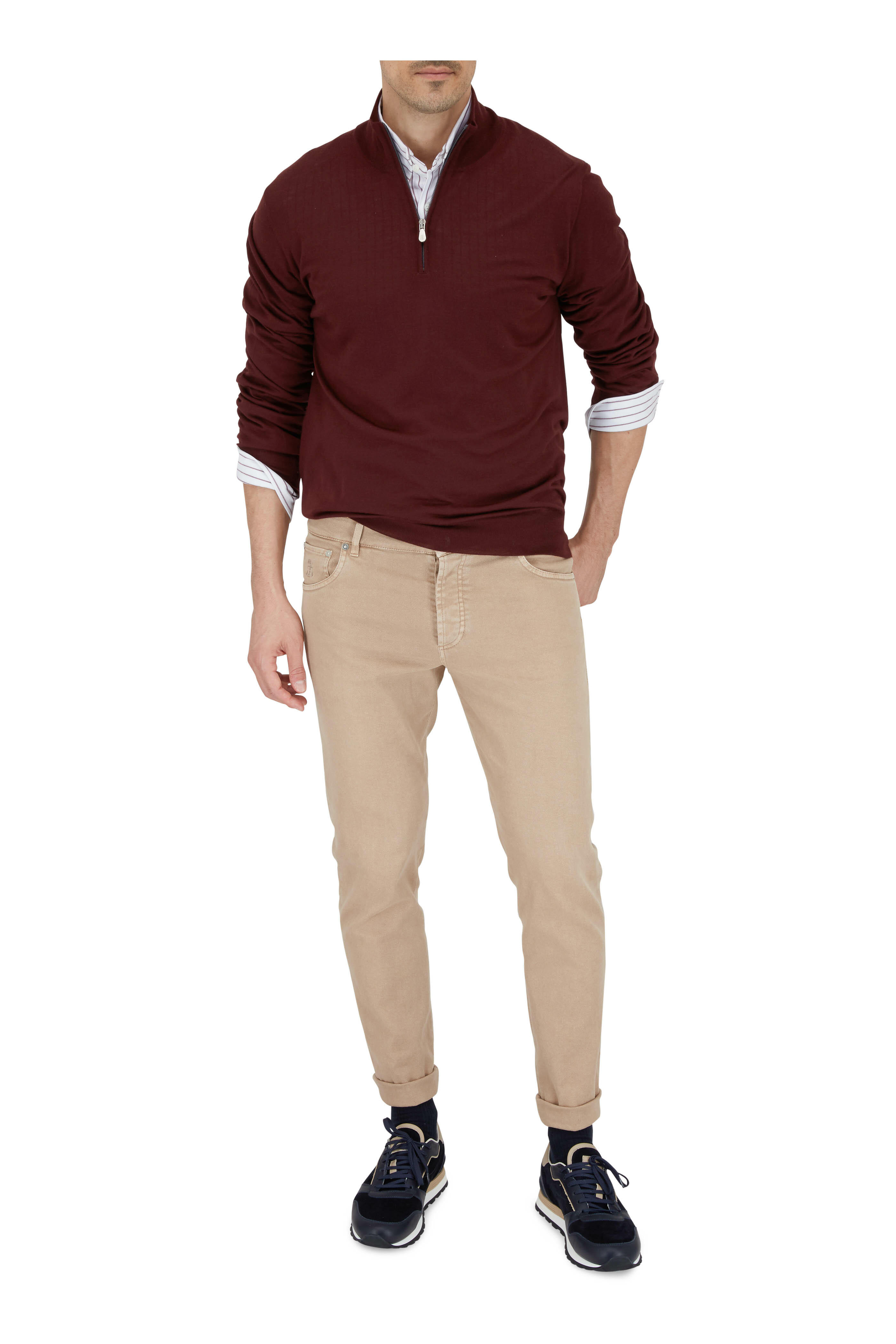Brunello Cucinelli - Burgundy Wool & Cashmere Quarter-Zip Pullover