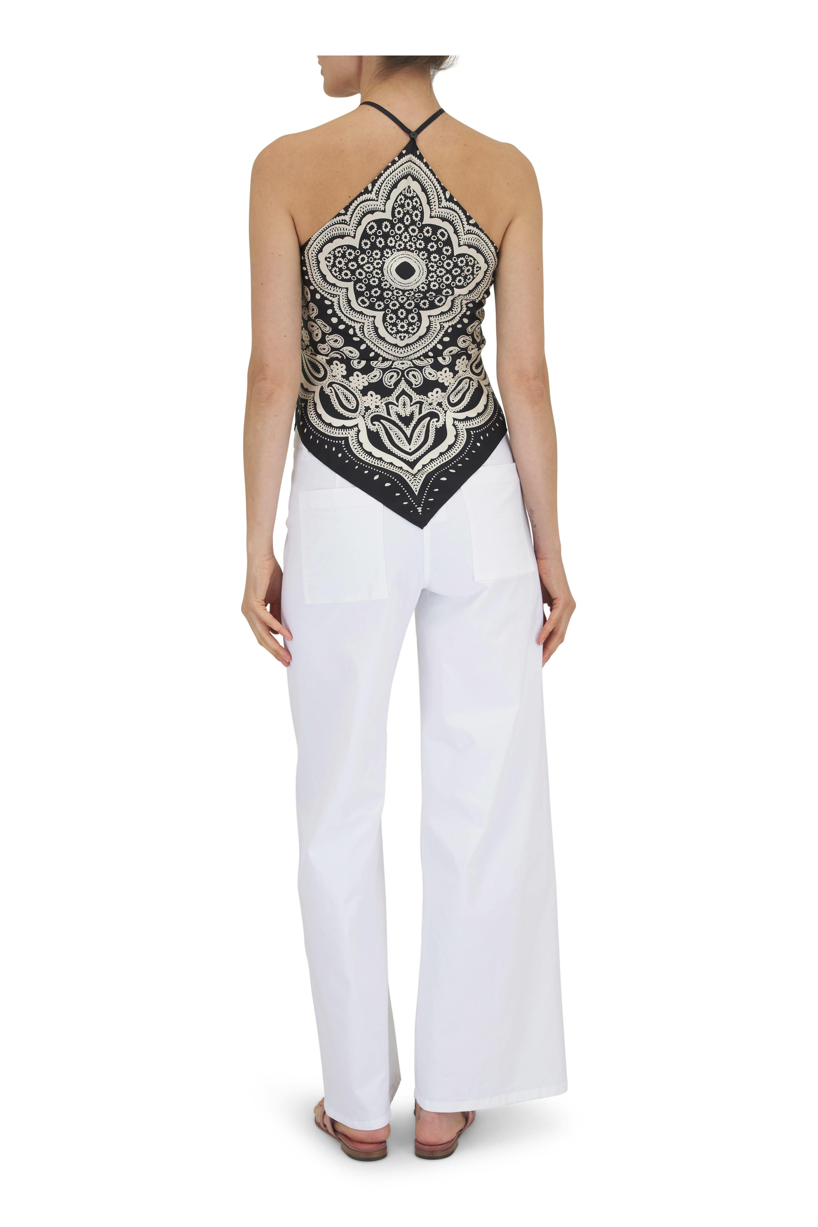 Nili Lotan - Audrey Black & Ivory Silk Printed Halter Cami