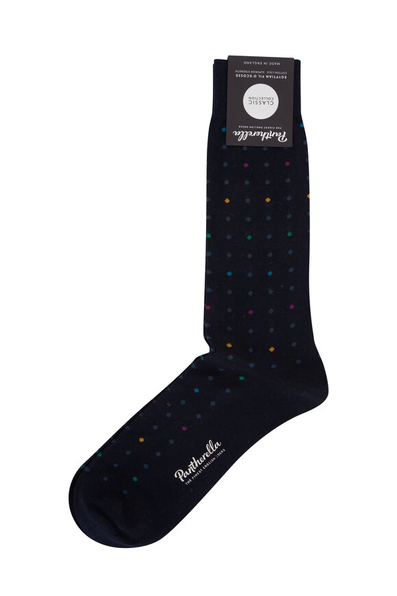 Pantherella  Shelford Navy Multicolor Polka Dot Socks 