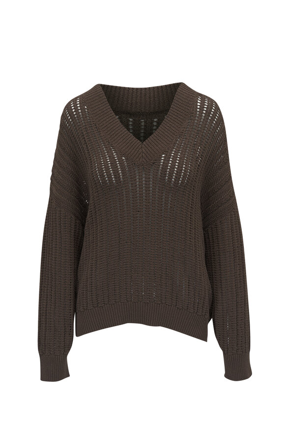 Brunello Cucinelli Chocolate Brown Cotton Knit Sweater