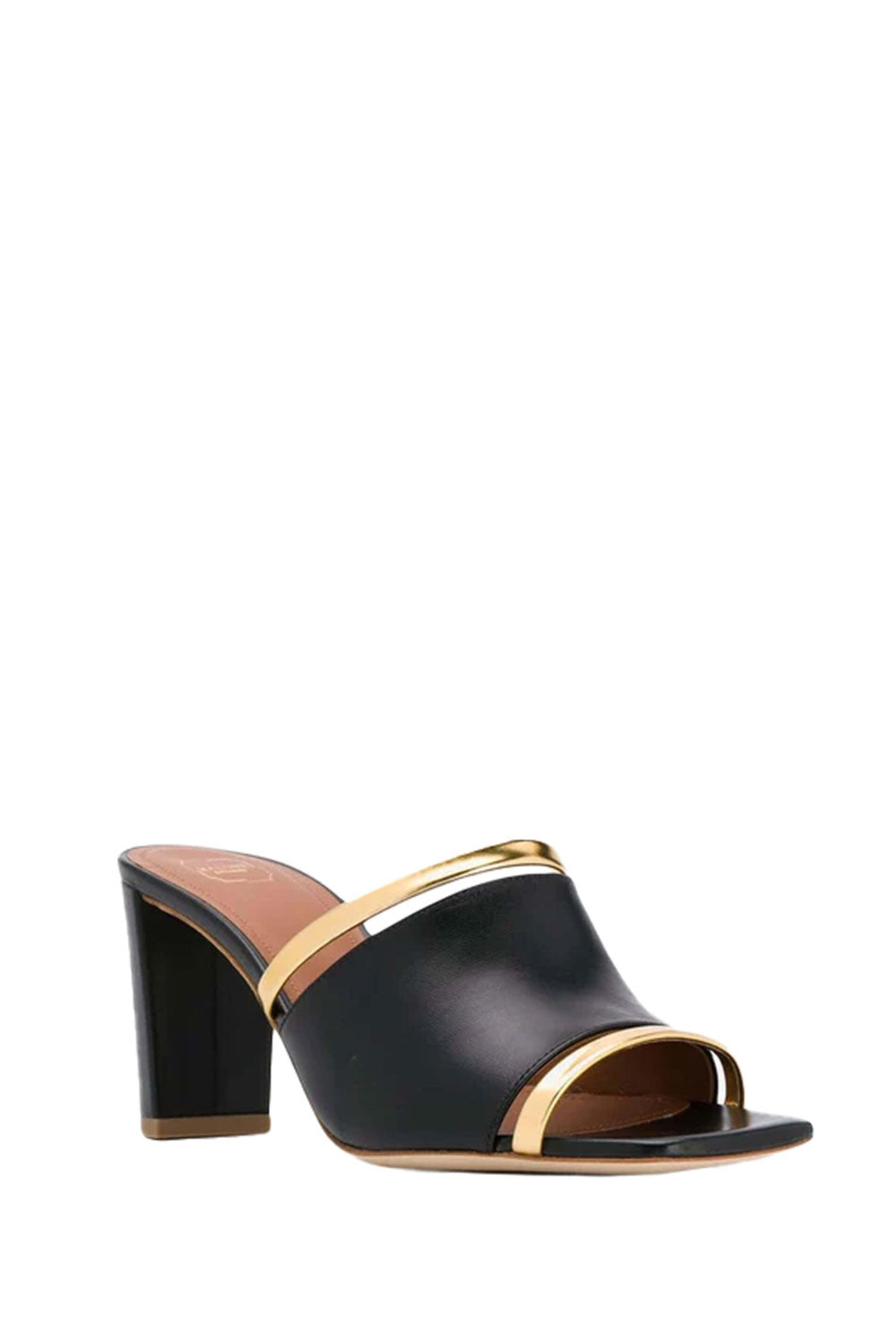 Malone Souliers - Demi 70 Nappa Leather Mule in Black and Gold