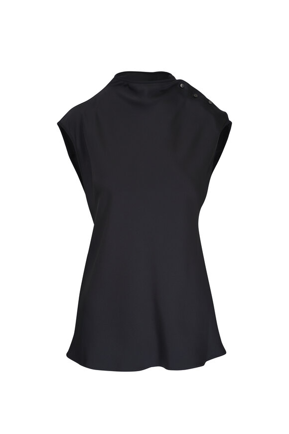 Giorgio Armani Black Silk Satin Drape Blouse