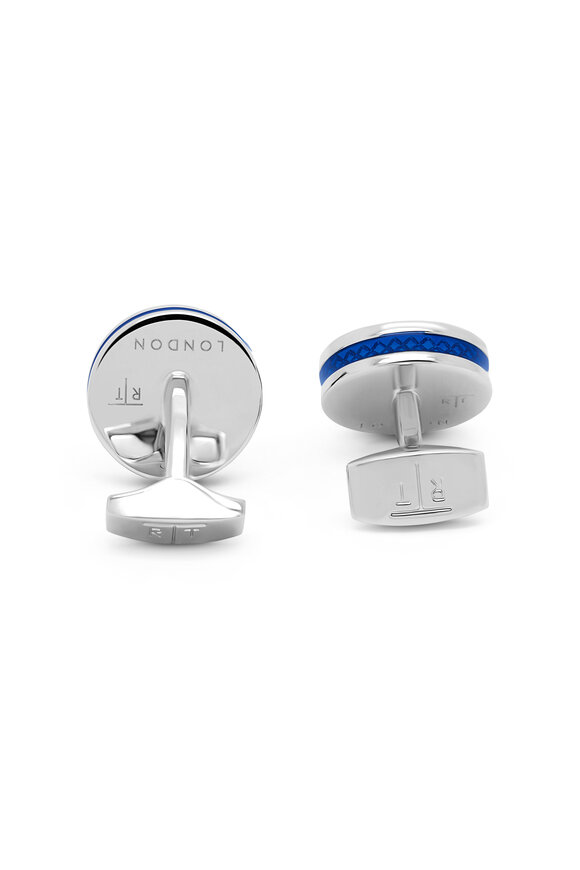 Tateossian - Palladium Tablet Ice Blue Enamel Cufflinks 