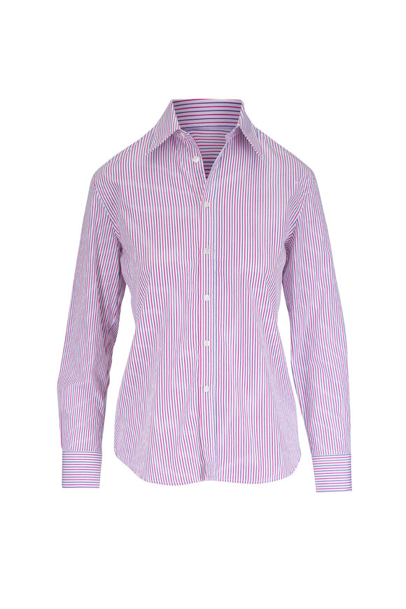 Nili Lotan Raphael Striped Red & Blue Button Up Blouse