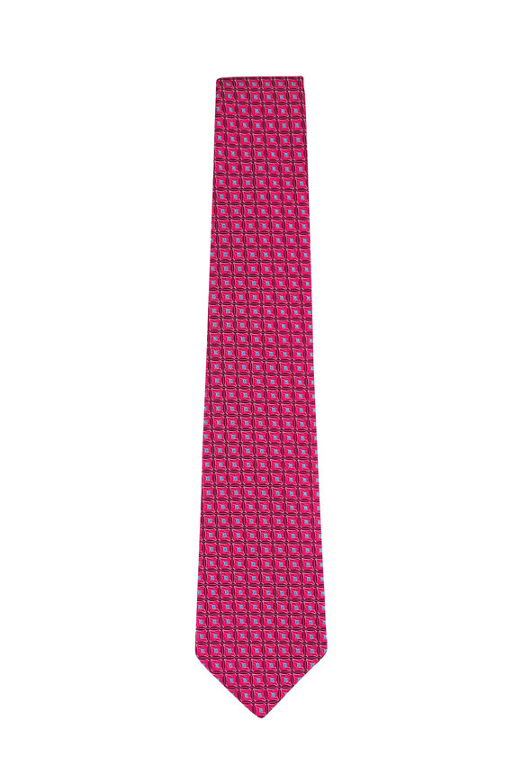 Kiton Red Geometric Print Silk Necktie - view 1