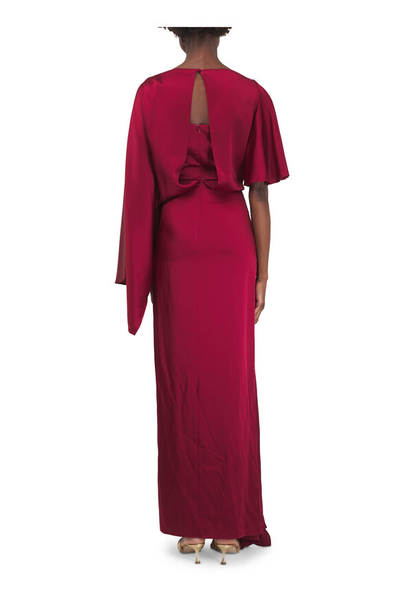 Erdem Embellished Ruby Satin Cady Draped Gown - view 3