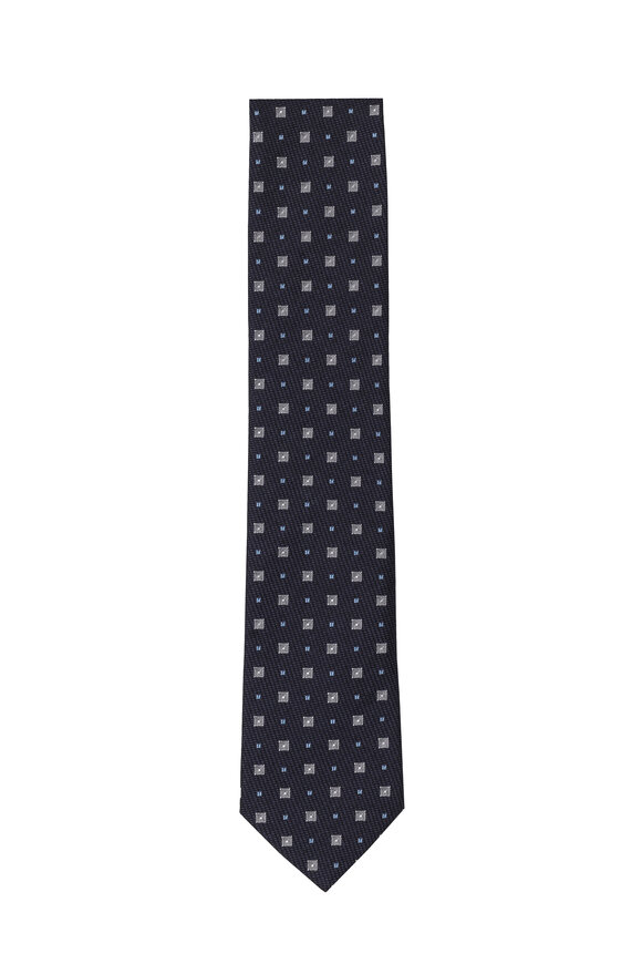 Geoff Nicholson Navy Mini Geometric Silk Necktie - view 1