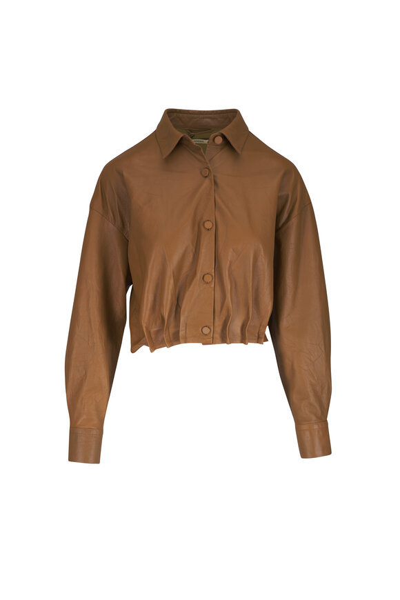 Odeeh Mustard Leather Wrinkled Pintuck Jacket