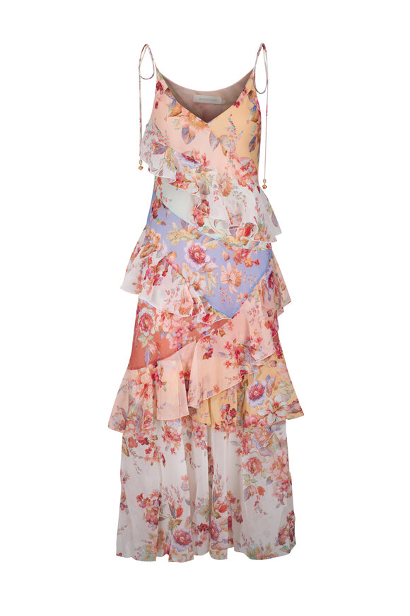 Zimmermann Awaken Floral Print Cotton & Silk Frilled Dress